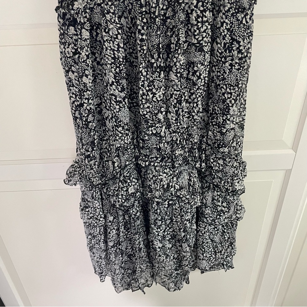 Anthropologie Marcella Tiered Midi Dress black white floral 26838 - Picture 10 of 15